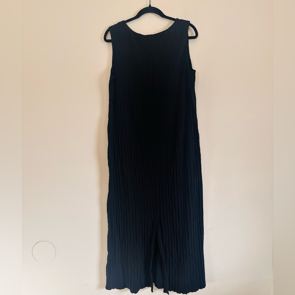 Fenini Ribbed Back Slit 100% Cotton Midi Tank Dress Black NWT Size L - Picture 3 of 8